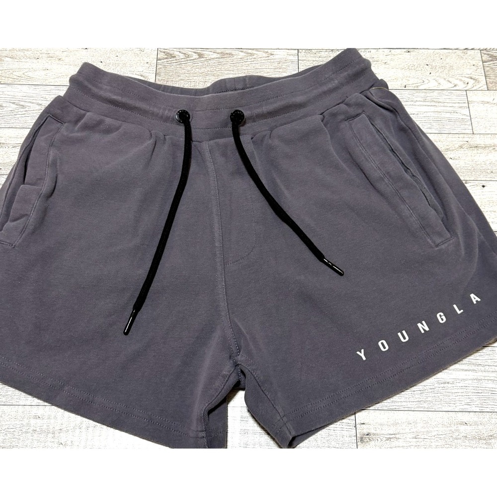 YoungLA Mens Gray Gym Sweat Shorts Elastic Waist Drawstring Size SMALL